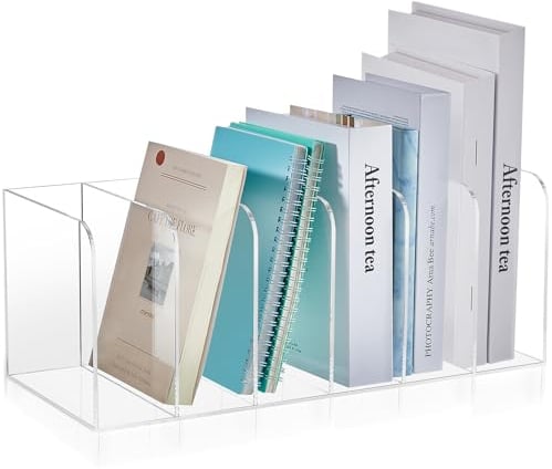 Suzile Zeitschriftenhalter aus transparentem Acryl mit vertikalen Fächern, Schreibtisch-Organizer, Bücherregal für Schreibtisch, Sortierer, Papierordner, Bürozubehör (transparent, 40,6 x 18,3 x 16,5