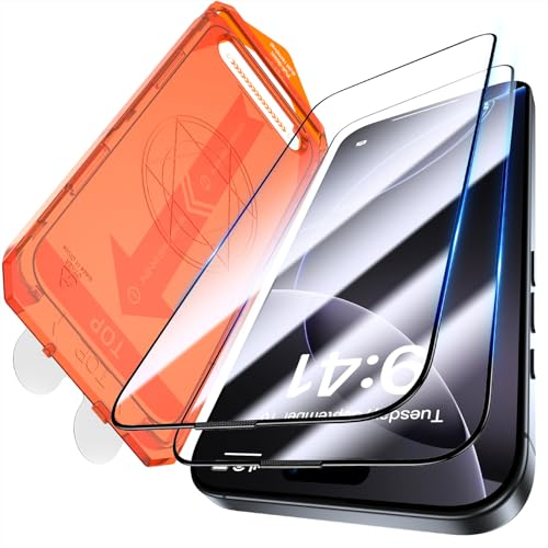 UniqueMe for iPhone 16 Pro Max Screen Protector - 2 Pack [Automatic Dust Removal] 6.9 inch 9H Full Coverage Tempered Glass Flim Anti-Spy Bubble-Free Case Friendly