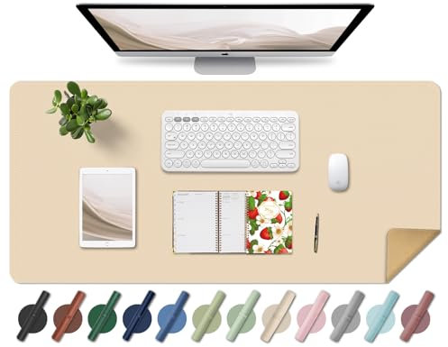 Leather Desk Pad, Office Desk Mat, Non-Slip Large Mouse Pad, Waterproof Desk Protector Mat, Computer and Laptop Mat for Desk, Desk Desktop Mat for Writing, Desk Blotter Pads Decor (Apricot, 90x43CM)