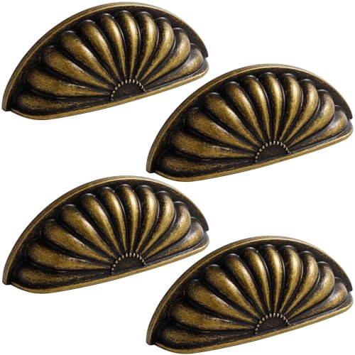 SYZOW Brushed Gold Cabinet Cup Pulls 76mm Hole Center, 4 Pack Brass Drawer Pulls Kitchen Hardware Cabinet Handles Dresser Handles Knobs (Antique Copper)