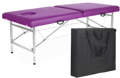 Hoixin Massageliege Massageliege klappbar Massagebett tragbar Mobile Therapieliege Massagetisch mit ergonomischer Kopfstütze Aufbewahrungstasche Höhenverstellbar Keine Montage erforderlich(Lila)