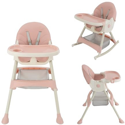 HarBin-Star 3 in1 Kinderhochstuhl mit Supper Platte und 4 Rollen, Kombihochstuhl, Mitwachsend Esszimmerstuhl, für 6 Monate Kinder Kleinkinder (Rosa)