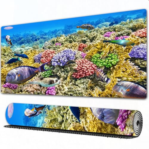 EOMKSE Mouse Pad Gaming Large Desk Pad Washable Mouse Pad Laptop Desk Mat,Wonderful and beautiful underwater world with corals and tropical fish.,Home Mouse Pad with Anti-Slip Rubber Base,16x35.5 in