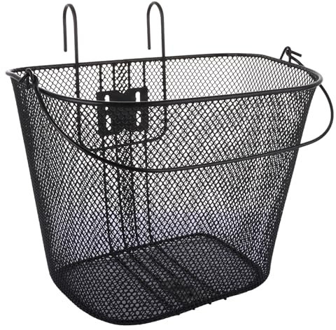 ASelected Bike Basket, Black,Front Bike Storage Basket,Handlebar Front Basket Metal Mesh Bike Frame Basket with Handle and Hooks for Man and Woman Bike Quick Release Shopping Basket Bicycle Cargo Rack
