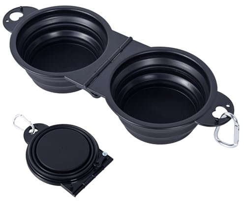 2 en 1 Pliant Bol en Plastique pour Chat/Chiens ,Non assemblé en Plastique,Une pièce moulée Design Bol d’Eau pour Chien,Bords pliés à 180 degrés Portable Gamelle de Voyage pour Chien (Noir)
