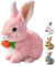 GMTEO Ostern Realistic Bunny Toy, 2025 Neu Hüpfendes Kaninchen Spielzeug, Ostern Plüschhase, Hasen Spielzeug Geräusche Macht und Dessen Ohren und Nase Sich Bewegen, Plüschhase Kuschelhase (Pink)