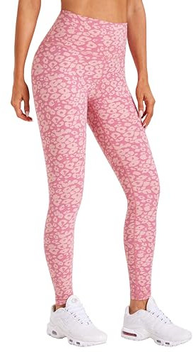 Enjoyoga Leggings Damen High Waist [mit Innentasche] -Blickdicht Sporthose Laufhose für Sport Yoga Gym -12(S-M, Y -Pink Leopard)