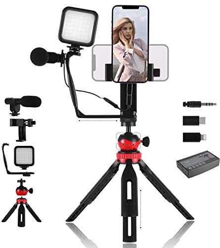 Vlogging-Kit für iPhone Android: YJY YouTube-Starter-Kits, Vlog-Videoaufnahmegerät, Zubehör: Handy-Stativ, Handyhalterung, LED-Licht und Mikrofon, XXS, 011325