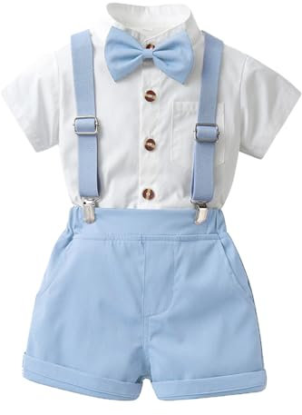 Unisex Kinder Kleidung Set - Junge Gentleman Plaid Outfits 3D Bedruckte T-Shirt und High Waist Shorts Hawaiihemd und Kurze Hose Set Sportkleidung Tracksuit für Taufe Geburtstagsparty Hochzeit