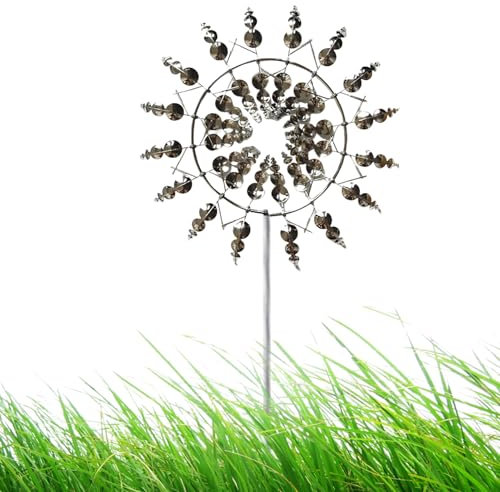 JIEBWCHA Einzigartige Und Magische Metall Windmühle, 31x2x93cm 3D Metall Windmühle, 3D Windrad Eisen, Wetterfestes Gartendeko Für Terrasse, Rasen, Innenhof Landschaft Dekoration