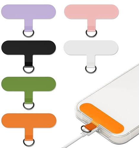 Sumhao 6-Pack Phone Tether Tab, TPU Phone Lanyard Patch Anti-Drop Metal Ring with 5KG Bearing, 0.65mm Ultra-Thin Without Blocking Charging, Anti Theft Strap Compatible with Most Mobile Phones