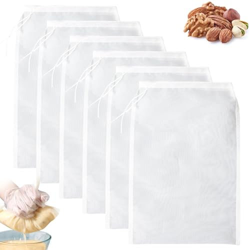 Momowin 6 Nussmilchbeutel, Feingewebtes Passiertuch, Wiederverwendbare Nylon Filterbeutel für Saft, Kaffee, Käse, Gemüsesaft, etc (20 x 30cm)