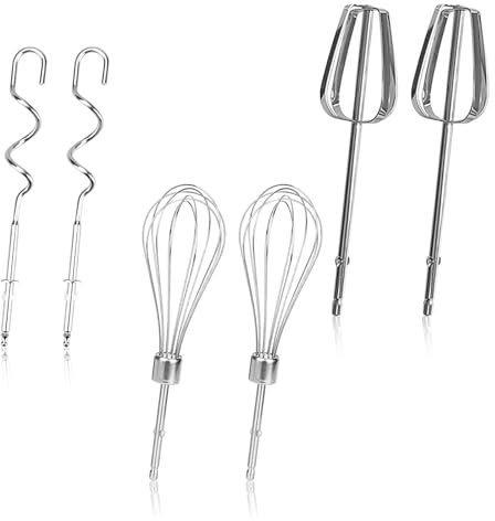 HASLED Accesorios para Batidora Eléctrica - 6 Piezas en Acero Inoxidable - Varillas Batidora, Gancho Amasador y Varillas Globos - Compatible con la Mayoría de Batidoras de Mano