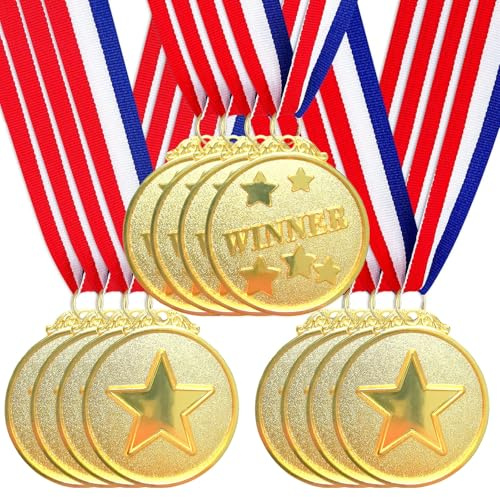 Santme 12 Stück Metall Medaillen, Gold Gewinner Medaillen Auszeichnung Gewinner Medaillen für Kinder Sieger Wettbewerbe Party Dekorationen Olympischer Stil mit Halsbändern