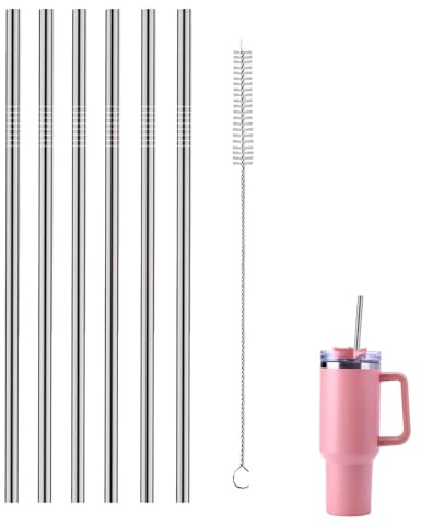 Paille Inox Réutilisable Longue 31 cm, Lot de 6 Pailles Métalliques pour Pâques et Carnaval, Compatible Stanley 40 oz, Cadeau de Fête Écologique Zéro Déchet