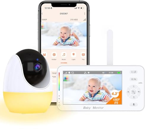 TOTSUN Baby Monitor Camera1080P, App & Screen Control Baby Monitor 4.3-inch With Zoom, Night Vision, Crying/Motion/Sound Detection/Lullaby