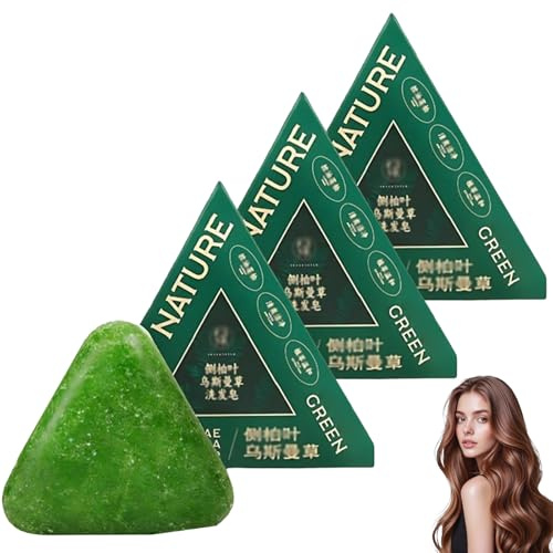 Nature Triangle Shampoo Bar, Nature Seven Green Shampoo, pflanzliches festes Shampoobar, Sanfte Reinigung und Nährende Pflege, Stärkt Glatt Haar, für Frauen Und Männer (3 Stück)