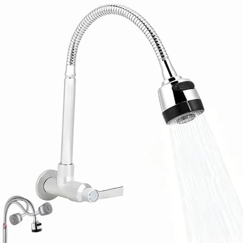 Vibrivio Kaltwasserhahn Wandmontage, 360° Drehbarer Edelstahl Wasserhahn | G1/2 Zoll Anschluss, 2 Strahlarten Brause,Rostfrei, für Küchenspüle,Waschbecken im Bad und Wohnmobil
