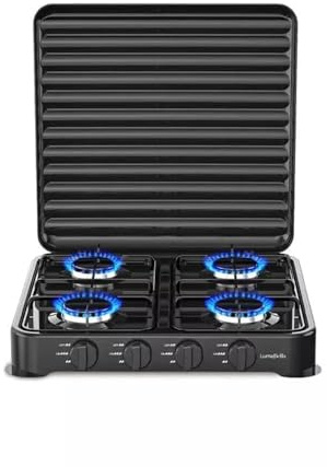 Kovalmax® Fornello a gas gpl cucina da campeggio casa 4 fuochi piastra quadruplo nero