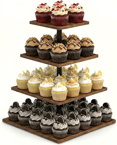 Tortenständer 4 Etagen Tortenplatte 360° Drehbar Kuchen und Cupcake Ständer, Quadratisch Cupcake-Halter Turm Serviertablett für Desserts Donuts Macarons für Hochzeitstorte Geburtstagsparty Deko