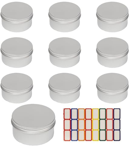 Bofanze 10 200ml Boite Metal Ronde en Aluminium Argenté avec Couvercle | Bocaux Vides en Aluminium Argenté Pot Vide Cosmétiques en Métal Pour Cosmétiques, Bougies, Pommades, Crèmes