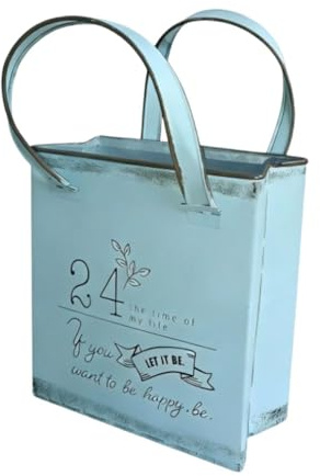TTETTZ Eisen Blumentopf Handtaschenform Pflanzgefäß Blumeneimer mit Griff Metallbehälter Retro Design für Wanddeko Terrasse Fensterbank, Blau