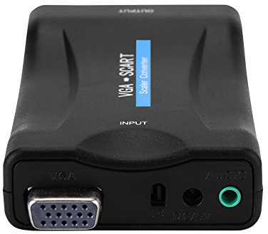 HaloVerde Convertitore audio video da VGA a SCART televisori e proiettori di vecchia generazione, un Sistemi SCART VGA Plug Play con telecomando per modalità di