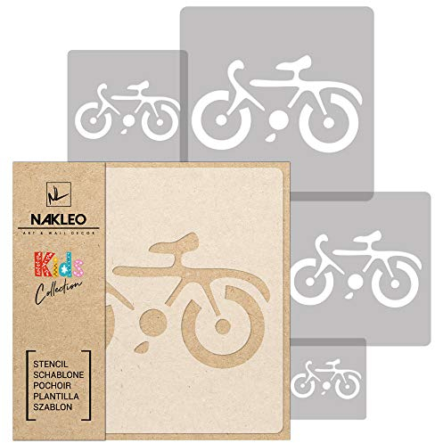 NAKLEO Schablonen Malen für Kinder, 5 Stück Set 9x9 bis 34x34cm Radfahren Fahrrad Berg, Wiederverwendbare Kunstoff Kinderzimmer Malvorlage Raumdekoration, Basteln DIY Wand Möbel Papier
