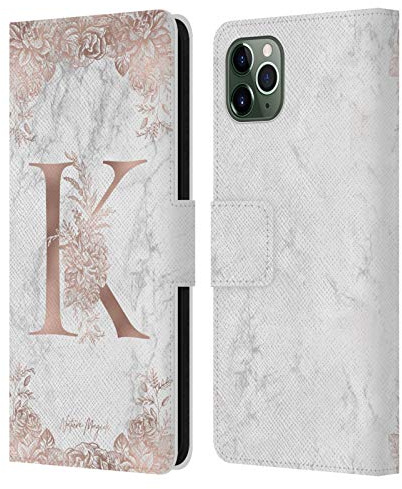 Head Case Designs Offizielle Nature Magick Letter K Rosa Gold Marmor Monogramm Leder-Wallet-Hülle Kompatibel mit Apple iPhone 11 Pro Max