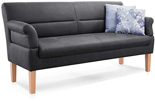 CAVADORE 2,5-Sitzer Kira, Sitzbank für Küche, Esszimmer oder Wohnküche in Büffellederoptik, Inkl. Armteilverstellung und Federkern, 168 x 94 x 81, Mikrofaser: dunkelgrau