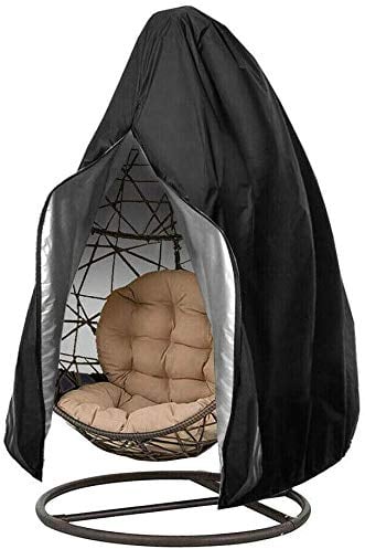 Hängesessel Abdeckung 2 Personen, Reißverschluss und Tunnelzug Design, Wasserdicht, Winddicht,UV-Beständig, Hängekorb, Schwingsessel, Hängestuhl Schutzhülle aus Oxford Gewebe Schwarz (232 x 203 cm)