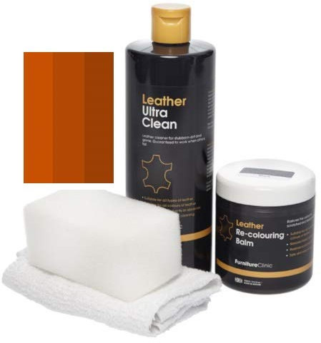 Furniture Clinic - Easy Leder Restauration Set - Leder Reiniger und Farbauffrischung Balsam - Kratzer Abschürfungen und Ausbleichungen – Autositze, Sofas, Bekleidung -Tan