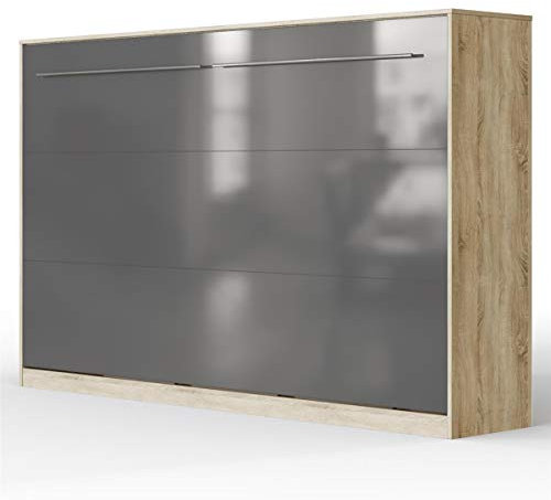 SMARTBett Schrankbett Standard Eiche Sonoma/Anthrazit Hochglanzfront 120 Horizontal