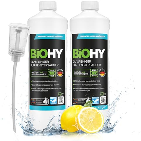 BiOHY Glasreiniger Fensterputzroboter Fenstersauger (2 x 1 Liter) | Reinigungslösung für Fensterroboter und Scheiben, streifenfrei und schlierenfrei – passend zu Ecovacs Winbot, Kärcher