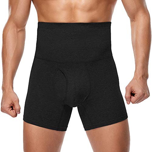 Joweechy Boxer Briefs Mens High Waist Cotton Underpants Long Legs Boxer Shorts Fitted Trunks Shapewear Underwear Black/3XL