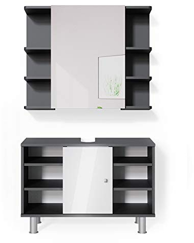 Vicco Badmöbel-Set Fynn, Badezimmerschrank-Set, Anthrazit/Weiß, 2 Teile, Unterschrank 80 cm