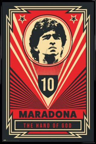 1art1 Fußball Poster Plakat | Bild und Kunststoff-Rahmen - Diego Maradona The Hand of God (91 x 61cm)