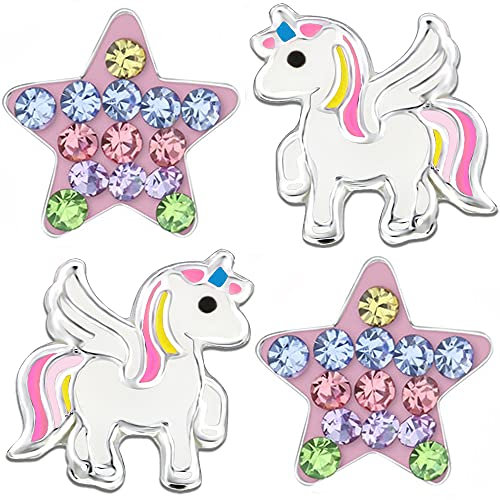 Kinder Mädchen Stern Pferde Einhorn Ohrringe echt 925 Sterling Silber Ohrstecker Geschenk (K753+K315o)