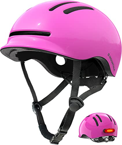 Mountalk Casque de vélo pour adulte avec lumière, pour homme/femme, casque de vélo cool avec lumière LED arrière magnétique (rose brillant, taille L)