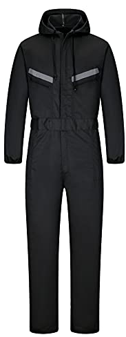 Yukirtiq Herren Arbeitsoverall Reflektierendes Band Arbeitsanzug Overall Arbeitskleidung Handwerker Anzug Arbeitskombi mit Kapuze und Vielen Taschen, Schwarz, XXL