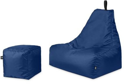 PATCH HOME Patchhome De-Lux Lounge Sessel inkl. Würfel mit Reißverschluss nachfüllbar | Gaming Sitzsack | Beanbag | Sitzkissen für In & Outdoor | Fertig befüllt (XXL mit Reißverschluss, Marine)