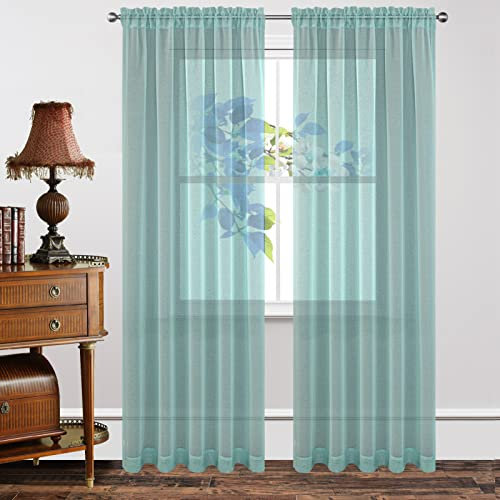 Joydeco Blue Tint Sheer Curtains 84 Inches Long 2 Panels,Long Window Curtains Linen Semi-Sheer for Bedroom Living Room,Window Treatments Voile Drapes with Dual Rod Pocket(54x84 inch,Blue Tint)