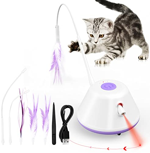 Sosirolo Interaktives Elektrischer katzenspielzeug selbstbeschäftigung Intelligenz mit Federn für Indoor-Katzen, LED-Licht beweglich für Erwachsene Katze, Kätzchen, wiederaufladbar (Violett)