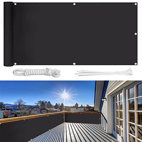Balkon Sichtschutz,90×2000cm Ohne Bohren, 100% Schutz der Privatsphäre,Blickdichte Balkonumspannung Windschutz UV-Schutz Gartenzaun Schwimmbad-Leitplanke,mit Ösen Kabelbinder und Kordel/Anthrazit