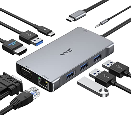 Hub USB C HDMI, 9 in 1, adattatore multiporta USB C, docking station USB con 4K HDMI, VGA, Ethernet, 3 USB 3.0, 100 W PD e audio/Mic, adattatore USB di tipo C per MacBook Pro/Air, Surface