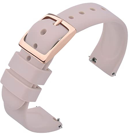 ANNEFIT Bracelet de Remplacement Bande en Silicone Souple Sport avec Boucle en Or Rose, Bracelets Montre à Libération Rapide 18mm (Rose Clair)