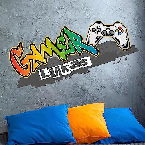 tjapalo® pkvr30 Gamer Wandtattoo Gaming Zimmer wandtattoo Gamer mit Namen Graffiti Wandsticker game controller cooles wandtattoo jugendzimmer, Größe: B100xH41cm