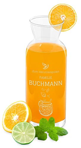 Maverton Wasserkrug mit Gravur 1260 ml - Karaffe für Getränke - Wasserkanne aus Klarglas - Glaskanne für Paare - für Brautpaare - zum Hochzeitstag - zur Hochzeit - Wellness