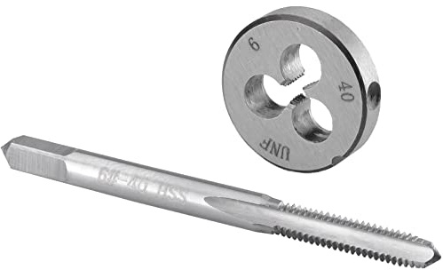 Burkit Nr. 6-40 UNF Gewindeschneider-Set rechts | 6 x 40 UNF Maschinengewindebohrer und runde Schneideisen zum Schneiden oder Reparieren von Gewinden auf Metall.