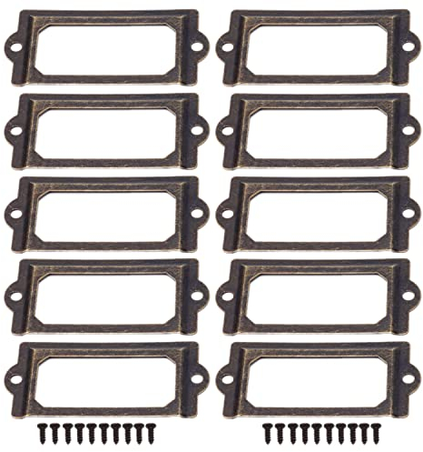 10 Stück Bronze Etikettenhalter Antiker Etikettenrahmen Metall Label Visitenkartenrahmen Möbel Schublade Schrank Kartenhalter Tag für Schubladen Aktenschränke (70x33mm)